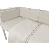 Lenjerie patut cu 4 piese, MimiNu, Pentru patut 120x60 cm, Cu doua protectii laterale, Cu volanase, Din bumbac certificat Oeko Tex Standard 100, Colectia Royal, Beige