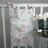 Organizator pentru patut, MimiNu, Din bumbac certificat Oeko Tex Standard 100, Cu 6 compartimente, Doua panglici, 70x40 cm, Cu volanase, Design, Pink Ballerina