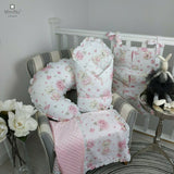 Organizator pentru patut, MimiNu, Din bumbac certificat Oeko Tex Standard 100, Cu 6 compartimente, Doua panglici, 70x40 cm, Cu volanase, Design, Pink Ballerina