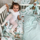 Paturica de infasat, MimiNu, Multifunctionala, Cu volanase, Cu inchidere cu panglica si arici velcro, Dimensiune 75x75 cm, Din bumbac certificat Oeko Tex Standard 100, Lulu Natural/Mint