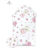 Paturica de infasat, MimiNu, Cu panglica, Cu multiple utilizari, Cu inchidere arici velcro, Dimensiune 75x75 cm, Din bumbac certificat Oeko Tex Standard 100, Design, Pink Ballerina