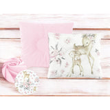 Perna bebelus, MimiNu, Profilata, Cu doua fete, Cu functie anti-soc, Pufoasa, Din catifea si bumbac, Materiale certificate Oeko Tex Standard 100, 23x26 cm, Velvet Sweet Deer/Pink