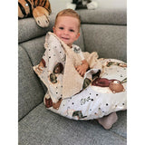 Prosop cu gluga, MimiNu, Mare, Dimensiune 100x100 cm, Din bumbac si thermo fleece, Materiale certificate Oeko Tex Standard 100, Teddy Bear On Moon