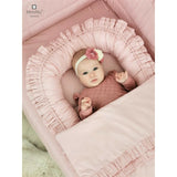 Sac de dormit, MimiNu, Pentru bebelusi, De iarna, Cu volanase, Din bumbac certificat Oeko Tex Standard 100, Cu fermoar lateral, Cu capse pe umar, 70 cm, 0 - 6 luni, 2.5 Tog, Colectia Royal, Powder Pink