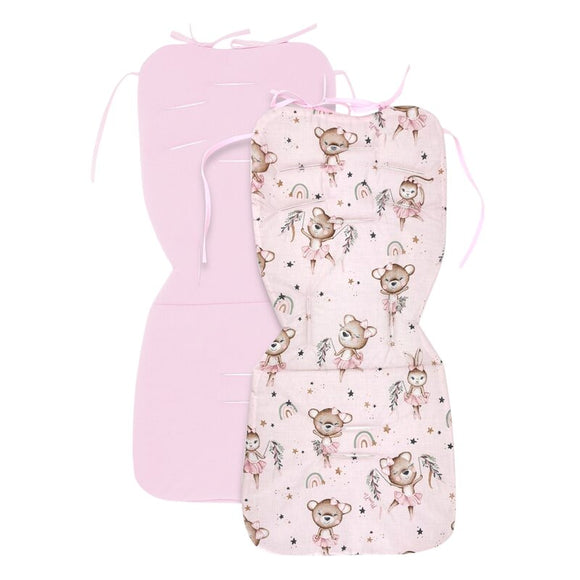 Salteluta pentru carucior, MimiNu, Reversibila, Cu doua fete, Din catifea si bumbac, Materiale certificate Oeko Tex Standard 100, 78 x 34 cm, Minky Little Ballerina Pink