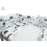 Lenjerie patut cu 3 piese, MimiNu, Pentru patut 120x60 cm, Cu protectie laterala, Din bumbac certificat Oeko Tex Standard 100, Childrens Journey Grey