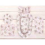 Set 4 in 1 Cosulet bebelus, MimiNu, Baby Cocoon 75x55 cm, Husa bumbac, Din bumbac certificat Oeko Tex Standard 100, Cu paturica 50x70 cm, Cu salteluta, Cu perna fluture, Design, Little Ballerina Pink