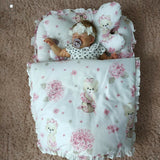 Set 4 in 1 Cosulet bebelus, MimiNu, Baby Cocoon 75x55 cm, Husa bumbac, Din bumbac certificat Oeko Tex Standard 100, Cu paturica 50x70 cm, Cu salteluta, Cu perna fluture, Design, Pink Ballerina