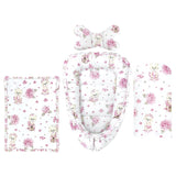 Set 4 in 1 Cosulet bebelus, MimiNu, Baby Cocoon 75x55 cm, Husa bumbac, Din bumbac certificat Oeko Tex Standard 100, Cu paturica 50x70 cm, Cu salteluta, Cu perna fluture, Design, Pink Ballerina