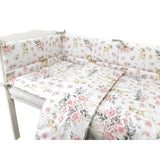 Lenjerie patut cu 5 piese, MimiNu, Pentru patut 120x60 cm, Cu pilota si perna, Din bumbac certificat Oeko Tex Standard 100, Sweet Deer Pink