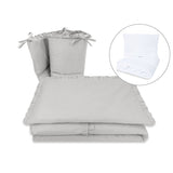 Lenjerie patut cu 5 piese, MimiNu, Pentru patut 120x60 cm, Cu volanase, Cu pilota si perna, Din bumbac certificat Oeko Tex Standard 100, Colectia Royal, Grey