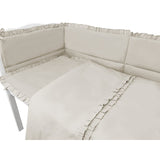 Lenjerie patut cu 5 piese, MimiNu, Pentru patut 120x60 cm, Cu volanase, Cu pilota si perna, Din bumbac certificat Oeko Tex Standard 100, Colectia Royal, Beige