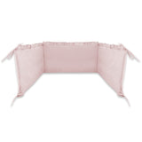 Lenjerie patut cu 5 piese, MimiNu, Pentru patut 120x60 cm, Cu volanase, Cu pilota si perna, Din bumbac certificat Oeko Tex Standard 100, Colectia Royal, Powder Pink