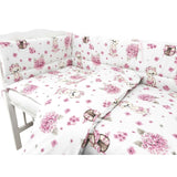 Lenjerie patut cu 5 piese, MimiNu, Pentru patut 120x60 cm, Cu pilota si perna, Din bumbac certificat Oeko Tex Standard 100, Design, Pink Ballerina