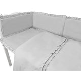 Lenjerie patut cu 6 piese, MimiNu, Pentru patut 120x60 cm, Cu volanase, Cu pilota si perna, Cu doua aparatori laterale, Din bumbac certificat Oeko Tex Standard 100, Colectia Royal, Grey