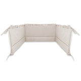 Lenjerie patut cu 6 piese, MimiNu, Pentru patut 120x60 cm, Cu volanase, Cu pilota si perna, Cu doua aparatori laterale, Din bumbac certificat Oeko Tex Standard 100, Colectia Royal, Beige