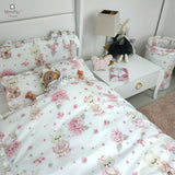 Lenjerie patut cu 6 piese, MimiNu, Pentru patut 120x60 cm, Cu pilota si perna, Cu doua aparatori laterale, Din bumbac certificat Oeko Tex Standard 100, Design, Pink Ballerina