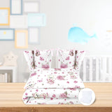 Lenjerie patut cu 6 piese, MimiNu, Pentru patut 120x60 cm, Cu pilota si perna, Cu doua aparatori laterale, Din bumbac certificat Oeko Tex Standard 100, Design, Pink Ballerina