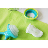Dispozitiv de hranire, Nuby pentru fructe si legume, Include capac de protectie, 6+ luni, Albastru/Verde