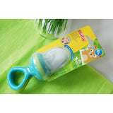 Dispozitiv de hranire, Nuby pentru fructe si legume, Include capac de protectie, 6+ luni, Albastru/Verde