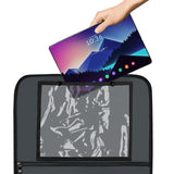 Organizator auto, Lionelo, Cu 5 buzunare de diferite dimensiuni, Cu buzunar pentru tableta, Montare cu clema, Piele ecologica, Impermeabila, Gri