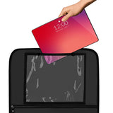 Organizator auto, Lionelo, Cu 5 buzunare de diferite dimensiuni, Cu buzunar pentru tableta, Montare cu clema, Piele ecologica, Impermeabila, Negru