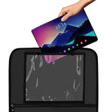 Organizator auto, Lionelo, Cu 5 buzunare de diferite dimensiuni, Cu buzunar pentru tableta, Montare cu clema, Piele ecologica, Impermeabila, Negru