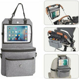 Organizator auto si pentru carucior, FreeON, 3 in 1, Transformabil in gentuta mamici, Cu suport pentru tableta, iPad, Cu buzunare, Grey
