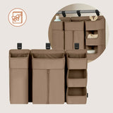 Organizator multifunctional, Lionelo, Sidepocket L, 58x11x58 cm, 3 parti independente cu multiple buzunare, Universal, Constructie ranforsata, Bej