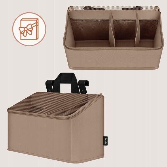 Organizator multifunctional, Lionelo, Sidepocket M, 43x15x23 cm, 3 compartimente, Universal, Constructie ranforsata, Bej