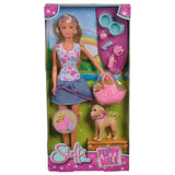 Papusa Simba Steffi Love Puppy Walk 29 cm cu 2 figurine si accesorii