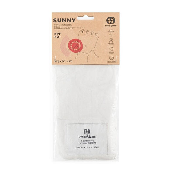 Parasolar textil, Petite&Mars, Din Bumbac, Pentru soare si vant, Universal, Protectie UV SPF40+, Potrivit pentru carucioare si scaune auto, 45 × 51 cm, Champagne