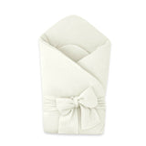 Paturica de infasat, Qmini, Din muselina dubla, Cu inchidere cu panglica, Dimensiune 75x75 cm, Din material certificat Oeko Tex Standard 100, Cream