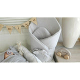 Paturica de infasat, Qmini, Din muselina dubla, Cu inchidere cu panglica, Dimensiune 75x75 cm, Din material certificat Oeko Tex Standard 100, Gray