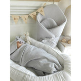 Paturica de infasat, Qmini, Din muselina dubla, Cu inchidere cu panglica, Dimensiune 75x75 cm, Din material certificat Oeko Tex Standard 100, Gray