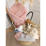 Paturica de infasat, Qmini, Din muselina dubla, Cu inchidere cu panglica, Dimensiune 75x75 cm, Din material certificat Oeko Tex Standard 100, Powder Pink