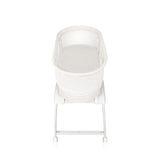 Patut balansoar, Lionelo, Coral, Cu landou ergonomic detasabil, Functie de balansare integrata, Functie de cantar, Sunete si cantece de leagan, Cu roti, Panou tactil sau telecomanda, 0-9 kg, EN 1130:2019+AC:2020,EN 16890:2017+A1:2021, Alb