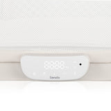 Patut balansoar, Lionelo, Coral, Cu landou ergonomic detasabil, Functie de balansare integrata, Functie de cantar, Sunete si cantece de leagan, Cu roti, Panou tactil sau telecomanda, 0-9 kg, EN 1130:2019+AC:2020,EN 16890:2017+A1:2021, Alb