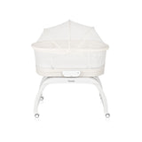 Patut balansoar, Lionelo, Coral, Cu landou ergonomic detasabil, Functie de balansare integrata, Functie de cantar, Sunete si cantece de leagan, Cu roti, Panou tactil sau telecomanda, 0-9 kg, EN 1130:2019+AC:2020,EN 16890:2017+A1:2021, Alb