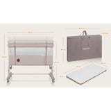 Patut co-sleeper, Lionelo, Aurora, 3 in 1, Cu leganare si setare unghiulara, Cu saltea, 0 luni+, Certificari EN 1130:2019+AC:2020, EN 16890:2, Bej