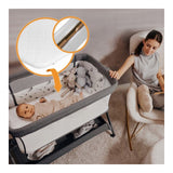 Patut co-sleeper, Lionelo, Leonie Plus, Pliabil, Cu sistem de leganare, Cu setare unghiulara, Reglabil in 6 pozitii pe inaltime, Conform cu standardele europeane de securitate EN1130 si EN16890, Bej