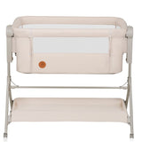 Patut co-sleeper, Lionelo, Leonie Plus, Pliabil, Cu sistem de leganare, Cu setare unghiulara, Reglabil in 6 pozitii pe inaltime, Conform cu standardele europeane de securitate EN1130 si EN16890, Bej