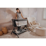 Patut co-sleeper, Lionelo, Leonie Plus, Pliabil, Cu sistem de leganare, Cu setare unghiulara, Reglabil in 6 pozitii pe inaltime, Conform cu standardele europeane de securitate EN1130 si EN16890, Bej