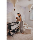 Patut co-sleeper, Lionelo, Leonie Plus, Pliabil, Cu sistem de leganare, Cu setare unghiulara, Reglabil in 6 pozitii pe inaltime, Conform cu standardele europeane de securitate EN1130 si EN16890, Bej