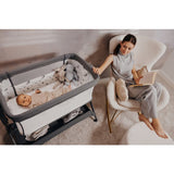 Patut co-sleeper, Lionelo, Leonie Plus, Pliabil, Cu sistem de leganare, Cu setare unghiulara, Reglabil in 6 pozitii pe inaltime, Conform cu standardele europeane de securitate EN1130 si EN16890, Bej