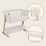 Patut co-sleeper, Lionelo, Thomi Plus, 5 in 1, Multifunctional, Sustine pana la 9 kg ca patut, 15 kg tarc de joaca, 100 kg canapea, Inaltime reglabila in 7 pozitii, De la nastere pana la 4 ani, Cu 2 saltele din spuma T25, 94x70x77-93,5 cm, Bej