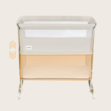 Patut co-sleeper, Lionelo, Thomi Plus, 5 in 1, Multifunctional, Sustine pana la 9 kg ca patut, 15 kg tarc de joaca, 100 kg canapea, Inaltime reglabila in 7 pozitii, De la nastere pana la 4 ani, Cu 2 saltele din spuma T25, 94x70x77-93,5 cm, Bej