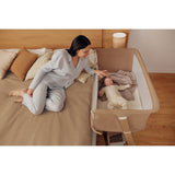 Patut co-sleeper, Lionelo, Thomi Plus, 5 in 1, Multifunctional, Sustine pana la 9 kg ca patut, 15 kg tarc de joaca, 100 kg canapea, Inaltime reglabila in 7 pozitii, De la nastere pana la 4 ani, Cu 2 saltele din spuma T25, 94x70x77-93,5 cm, Maro