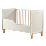 Patut din lemn bebe, 120x60 cm, Transformabil, Cu bariera de siguranta, Din lemn de pin si mdf, Cu sina speciala pentru dentitie, Stabil si rezistent, White, FreeON, Ava