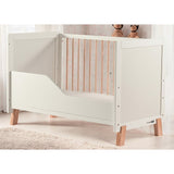 Patut din lemn bebe, 120x60 cm, Transformabil, Cu bariera de siguranta, Din lemn de pin si mdf, Cu sina speciala pentru dentitie, Stabil si rezistent, White, FreeON, Ava